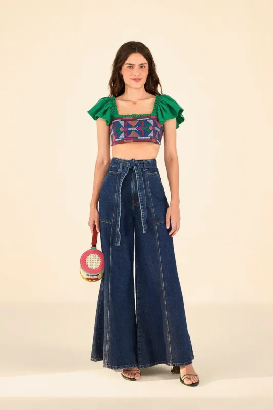 Dark Wash Wide Leg Denim Pants sold by FARM Rio