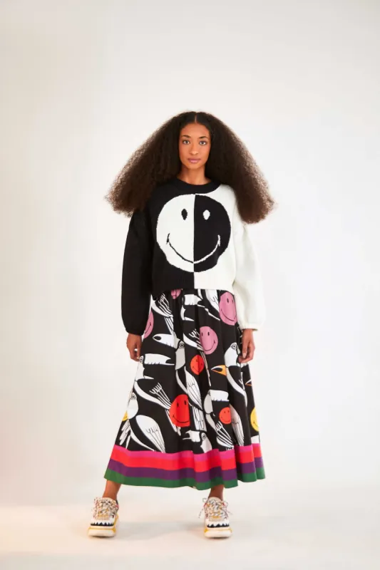Rainbow Toucans Smiley® Organic Cotton Midi Skirt sold by FARM Rio