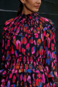 Black Iridescent Leopards Ruffle Mini Dress sold by FARM Rio