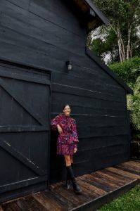 Black Iridescent Leopards Ruffle Mini Dress sold by FARM Rio