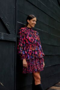 Black Iridescent Leopards Ruffle Mini Dress sold by FARM Rio