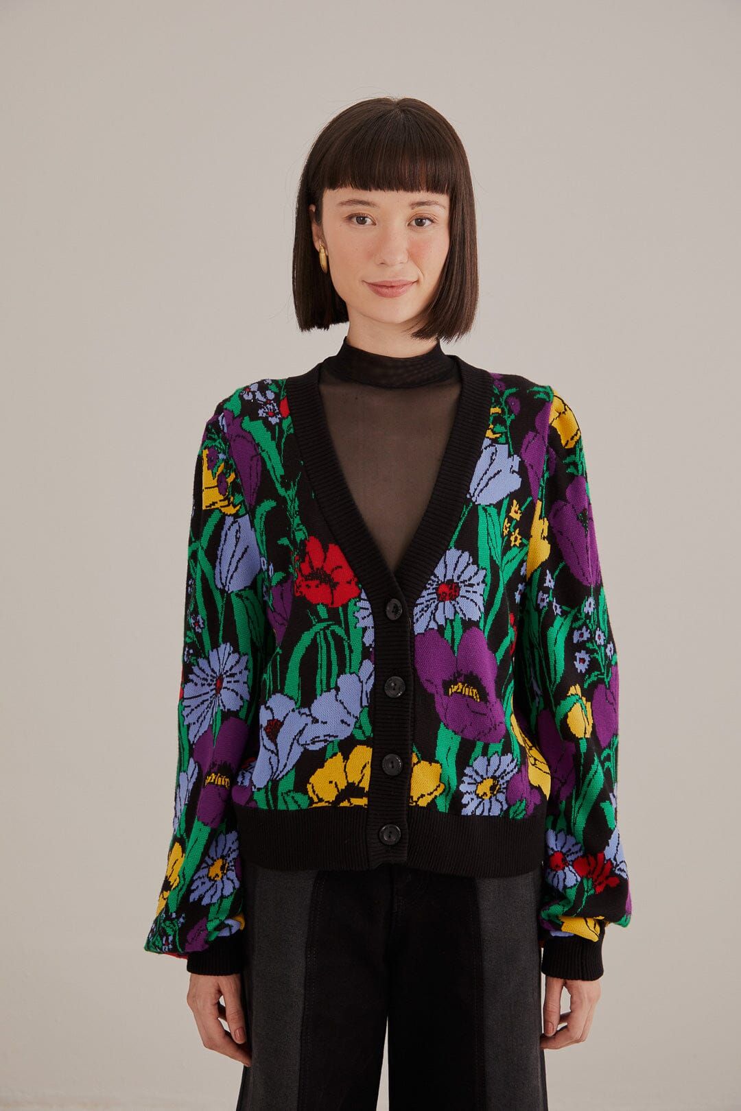 Black Bucolic Garden Knit Cardigan sold by FARM Rio product image thumbnail 4