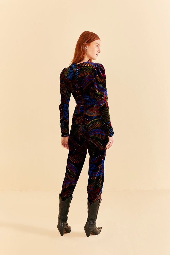 Black Midnight Island V Neck Velvet Jumpsuit sold by FARM Rio product image thumbnail 4