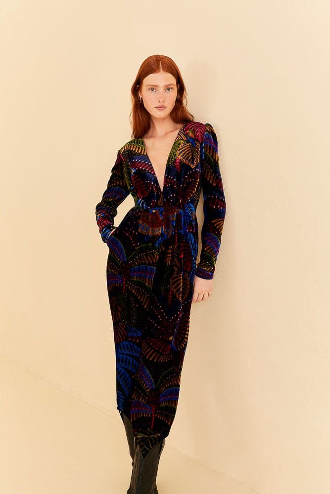 Black Midnight Island V Neck Velvet Jumpsuit sold by FARM Rio product image thumbnail 2