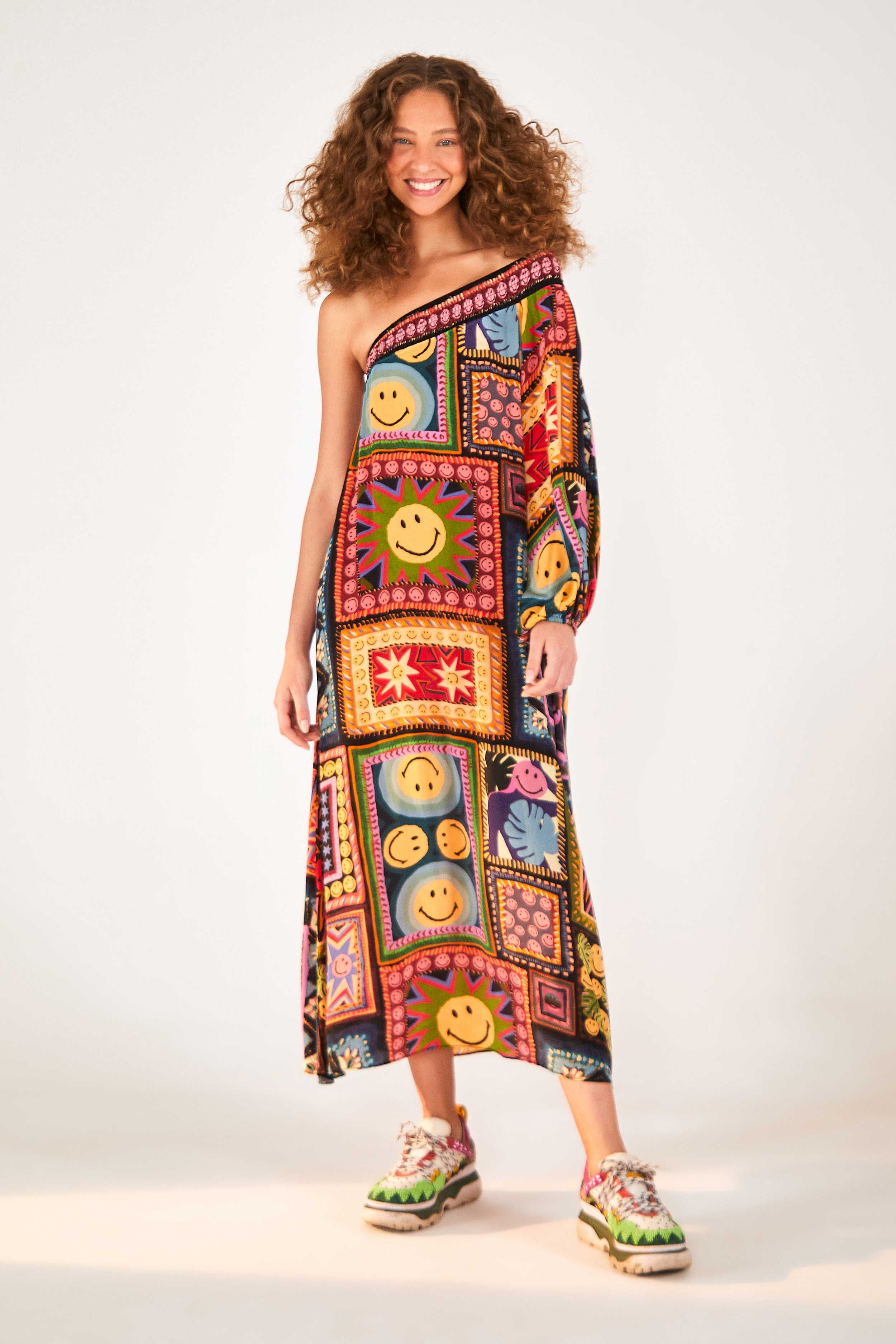 Patchwork Tapestry Smiley® One Shoulder Midi Dress sold by FARM Rio product image thumbnail 4