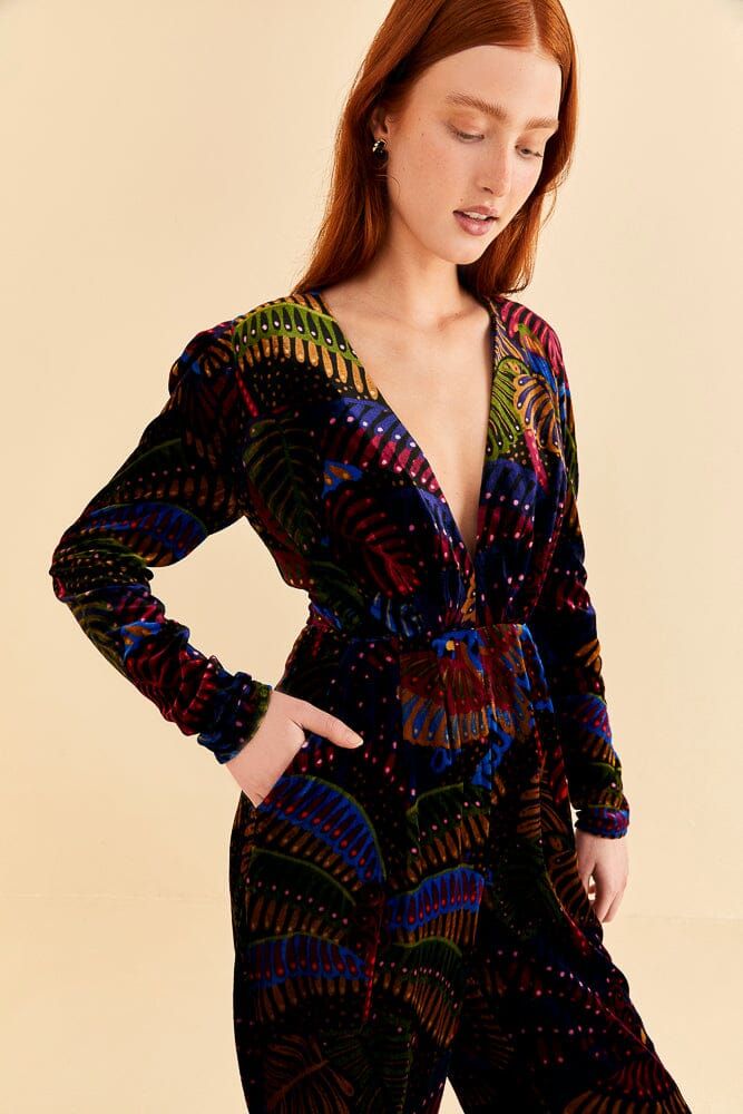 Black Midnight Island V Neck Velvet Jumpsuit sold by FARM Rio product image thumbnail 3