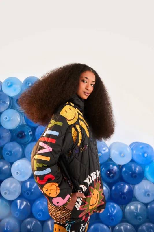 Patchwork Tapestry Smiley® Reversible Puffer Jacket sold by FARM Rio