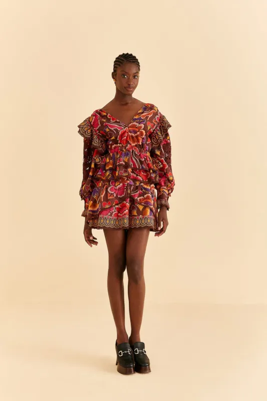 Brown Bright Flora Mini Skirt sold by FARM Rio