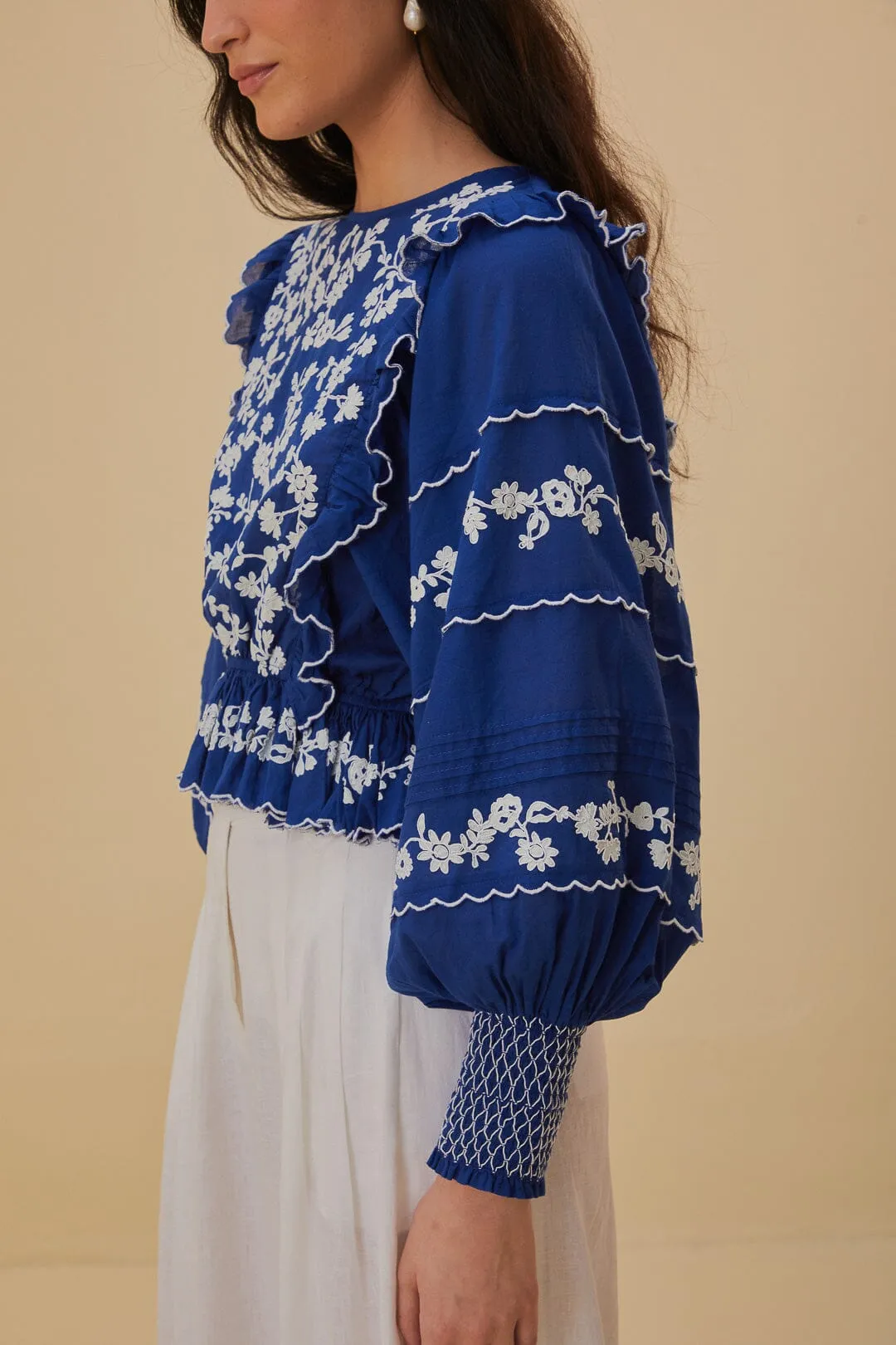 Navy Blue Embroidered Long Sleeve Blouse sold by FARM Rio product image thumbnail 2