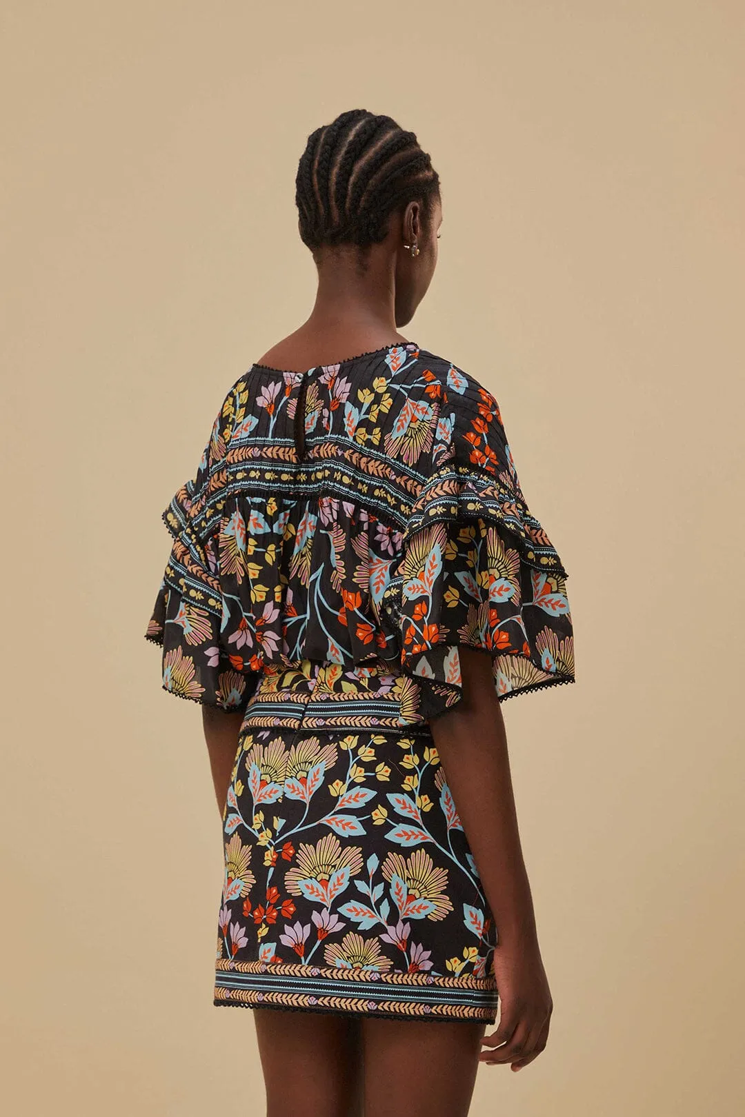 Flowery Black Mini Skirt sold by FARM Rio product image thumbnail 4