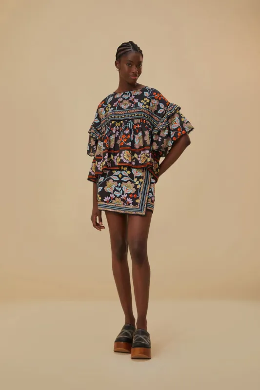 Flowery Black Mini Skirt sold by FARM Rio
