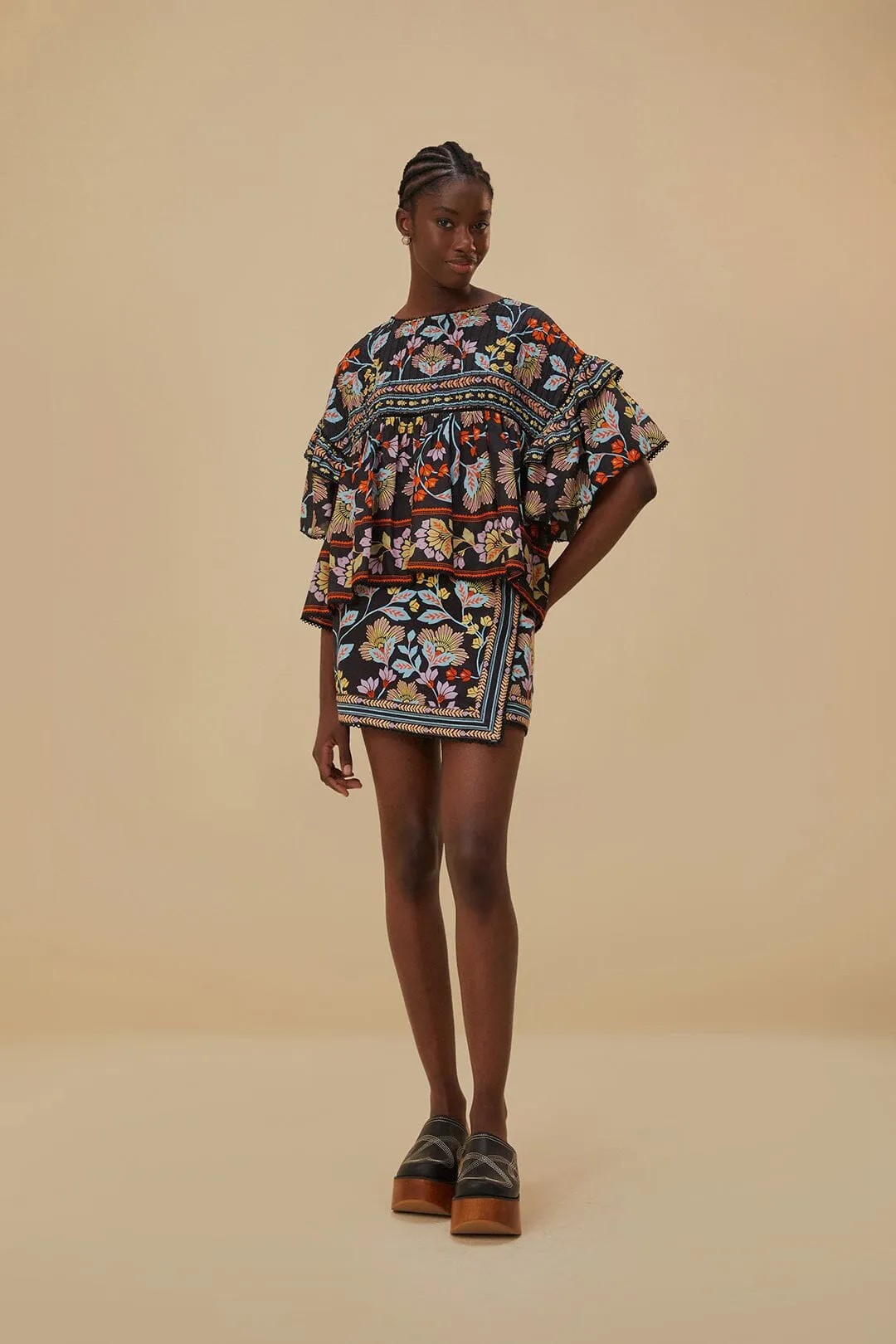 Flowery Black Mini Skirt sold by FARM Rio