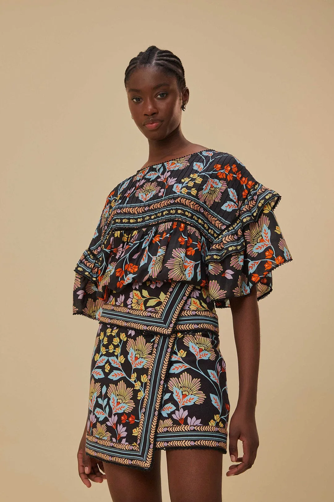 Flowery Black Mini Skirt sold by FARM Rio product image thumbnail 2