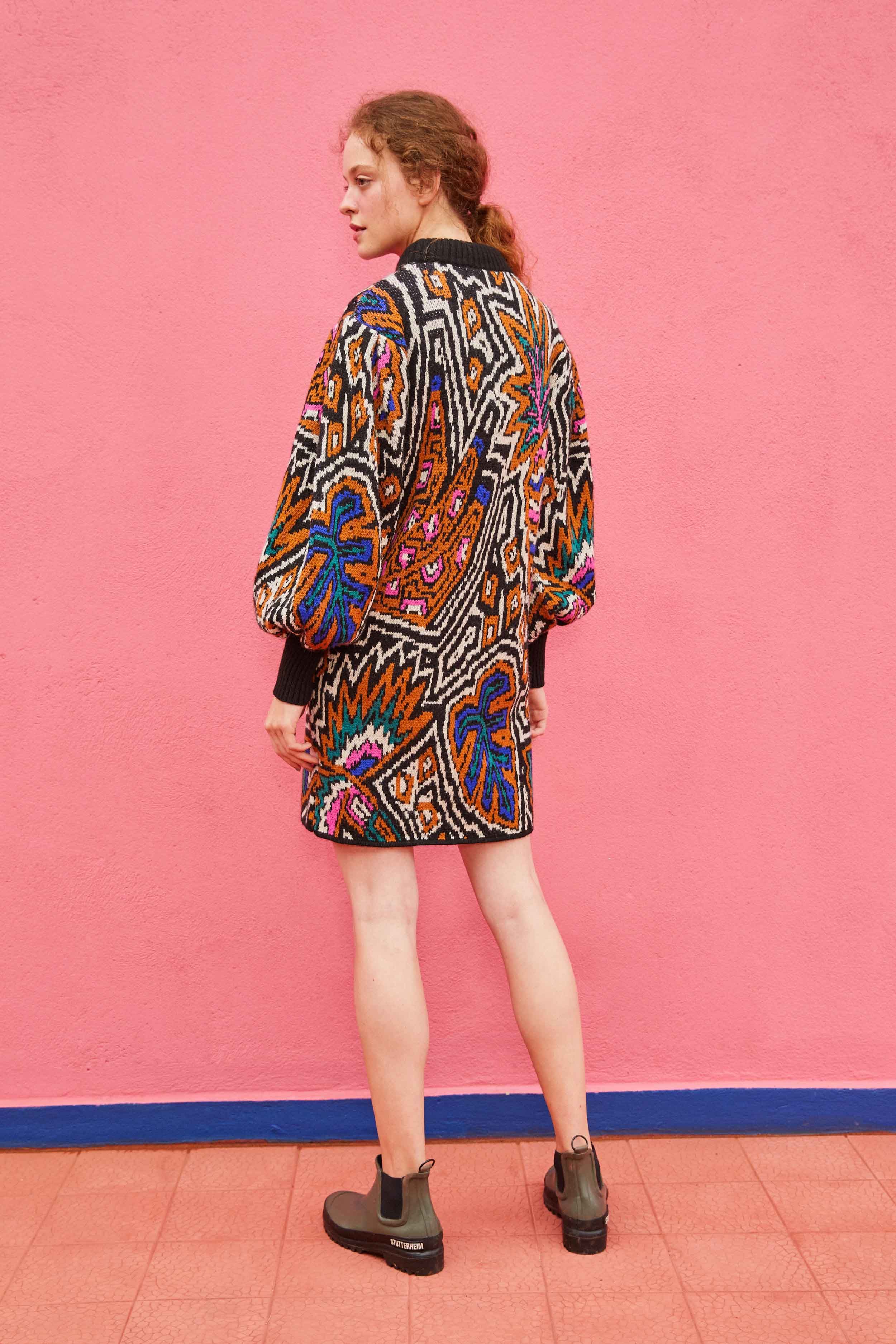 CARAMEL TROPICAL STRIPES SWEATER DRESS sold by FARM Rio product image thumbnail 2