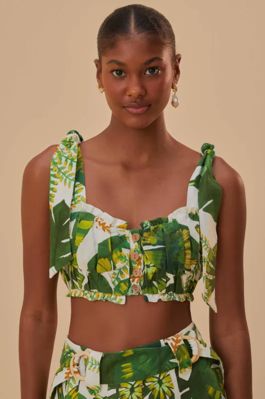 Tropical Forest Off-White Knot Sleeveless Crop Top sold by FARM Rio