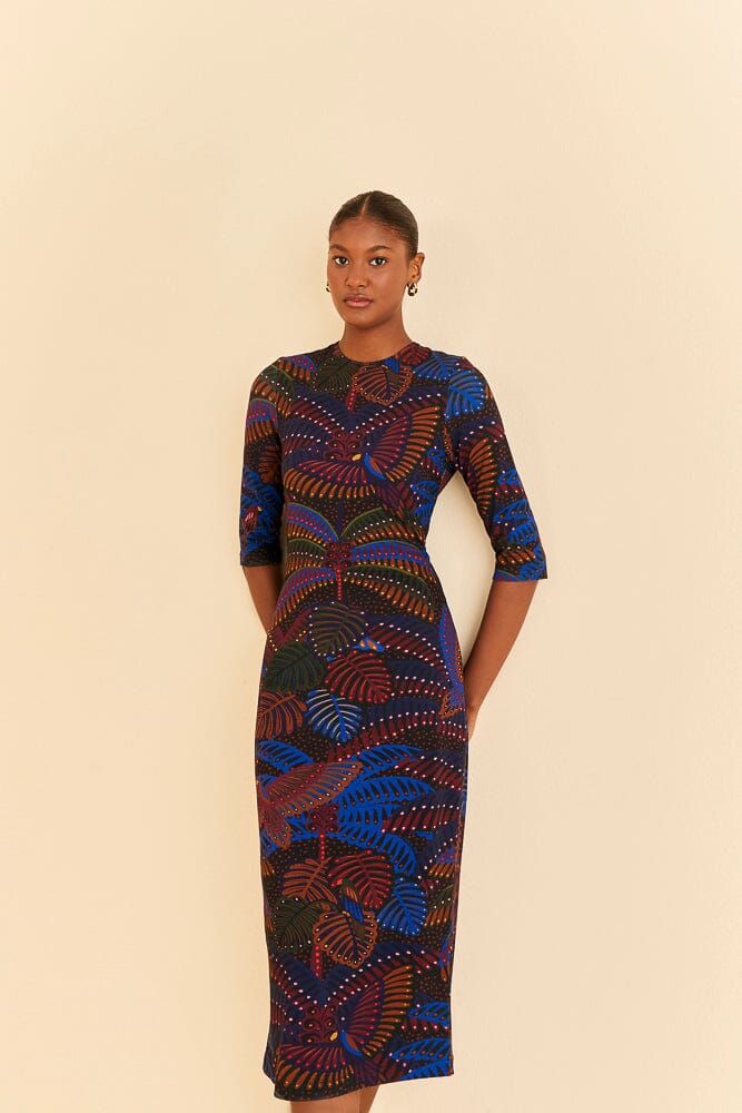 Black Midnight Island Short Sleeve Midi Dress sold by FARM Rio product image thumbnail 2