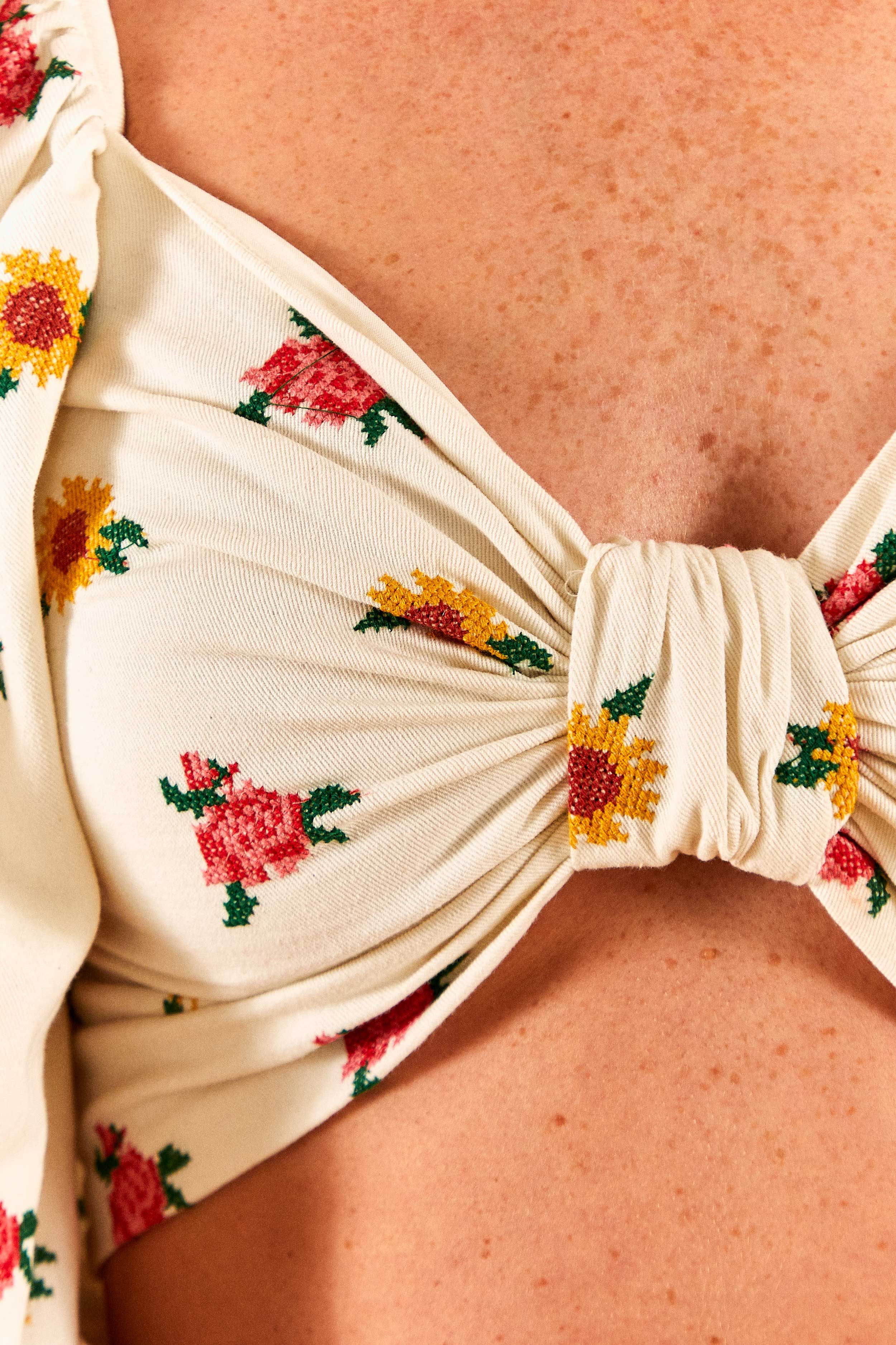 Mixed Cross Stitch Flowers Crop Top sold by FARM Rio product image thumbnail 6