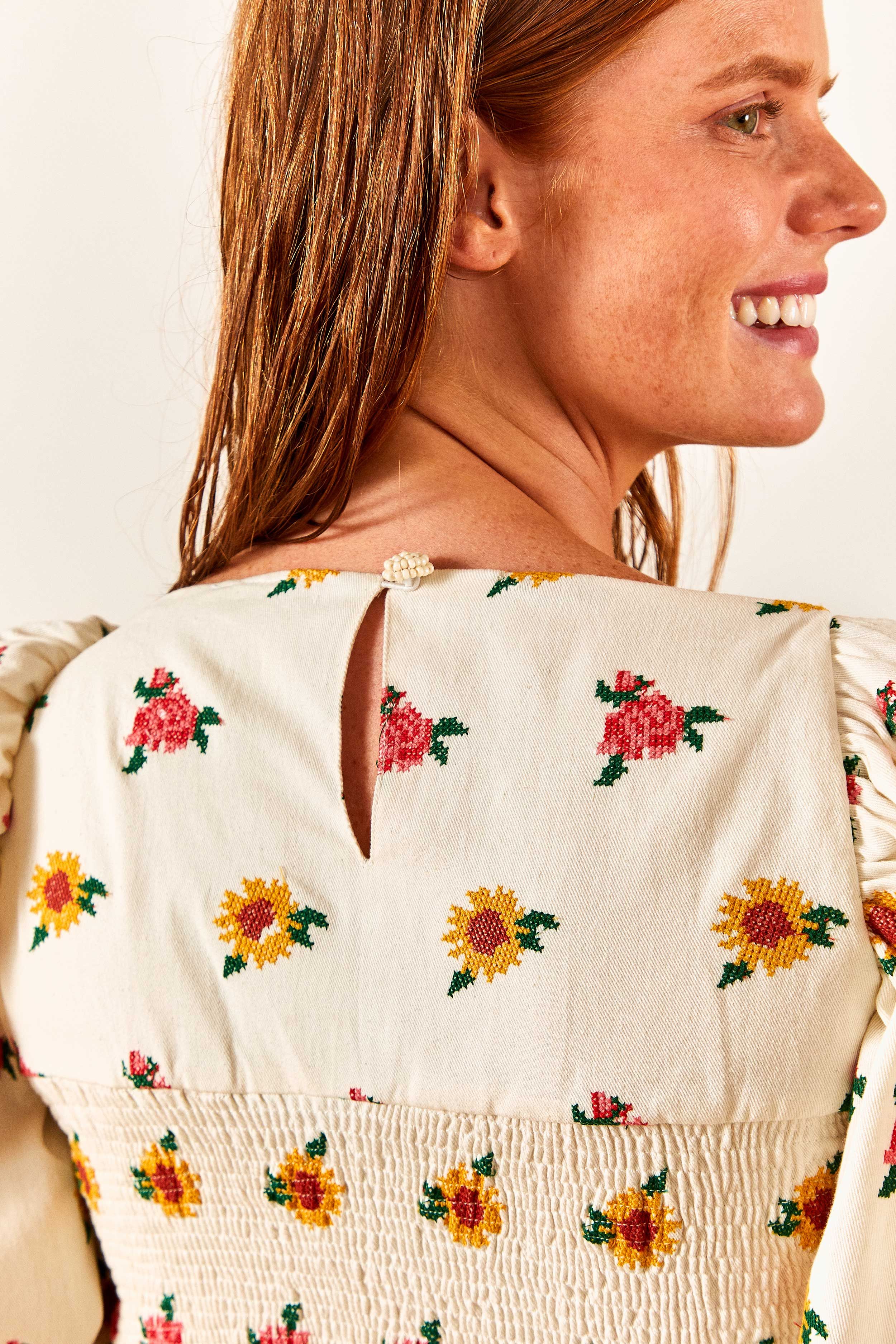 Mixed Cross Stitch Flowers Crop Top sold by FARM Rio product image thumbnail 5