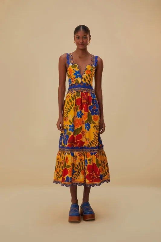 Yellow Floral Yard Lenzing™ Ecovero™ Euroflax™ Midi Dress sold by FARM Rio