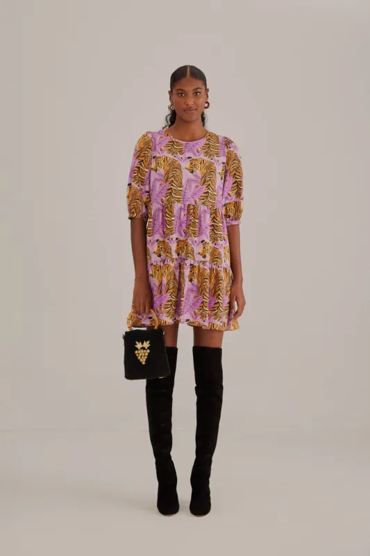 Lavender Tiger Leaves Puff Sleeve Mini Dress sold by FARM Rio