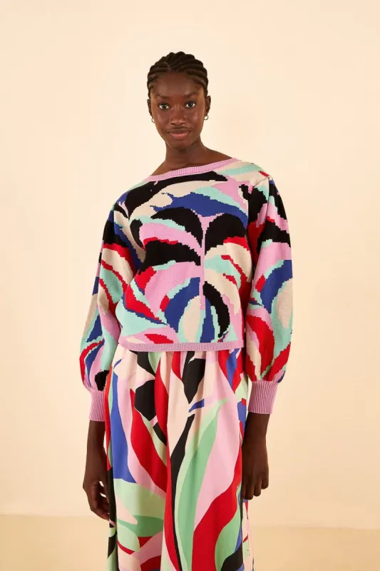 Colorful Monstera Knit Sweater sold by FARM Rio