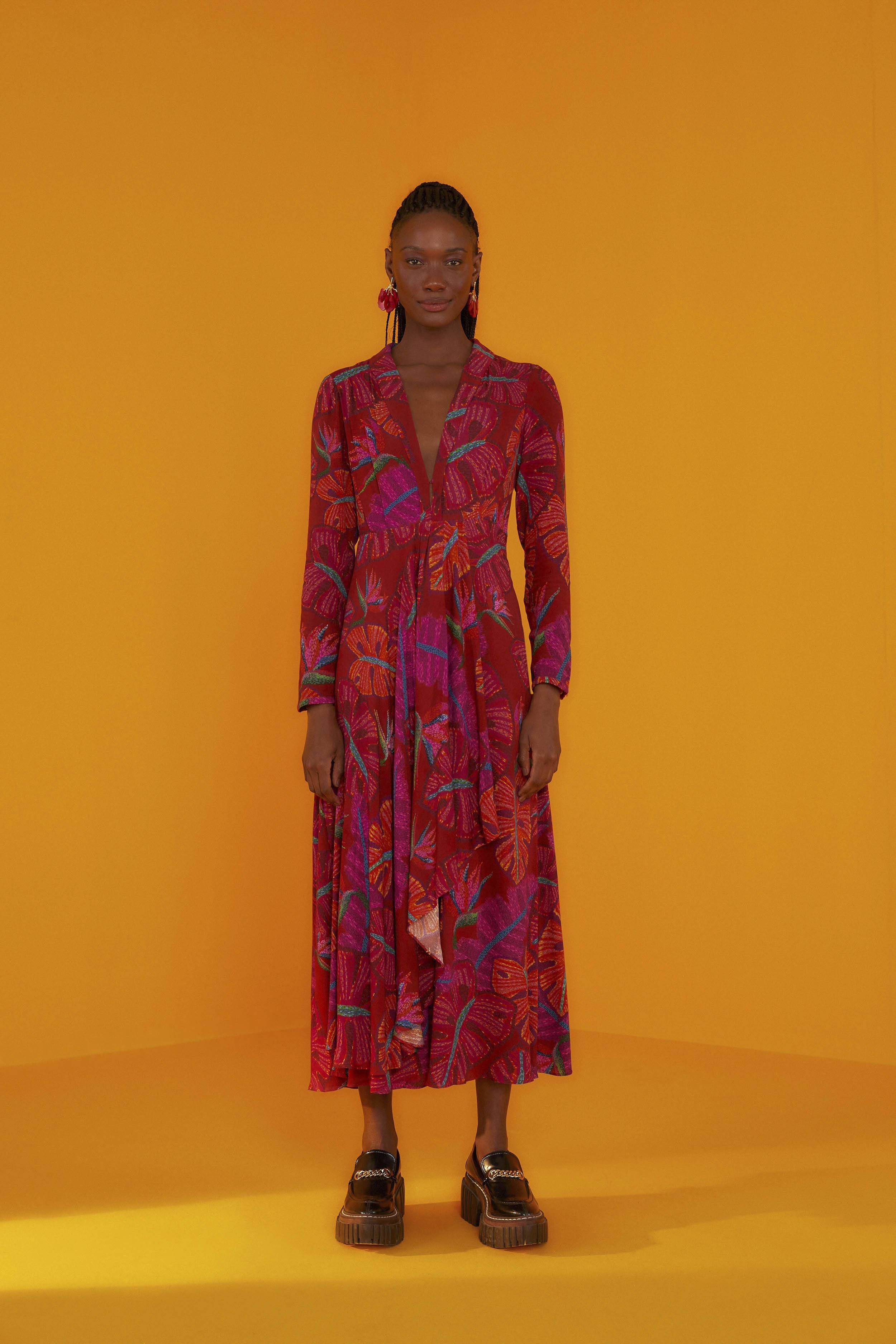 Red Delicate Leaves Maxi Dress sold by FARM Rio product image thumbnail 3