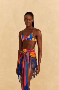 Blue Floral Tropical & Colorful Stripes Sarong sold by FARM Rio