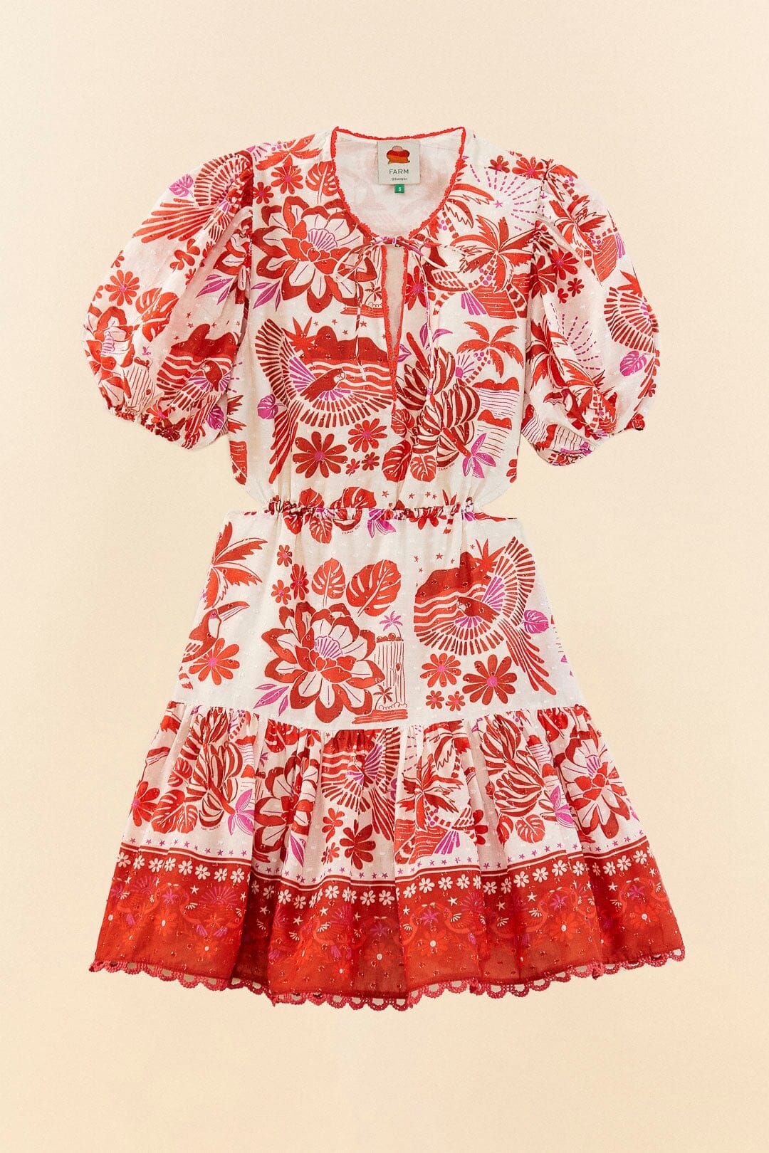 Off-White Rio Tiles Puff Sleeve Mini Dress sold by FARM Rio product image thumbnail 6