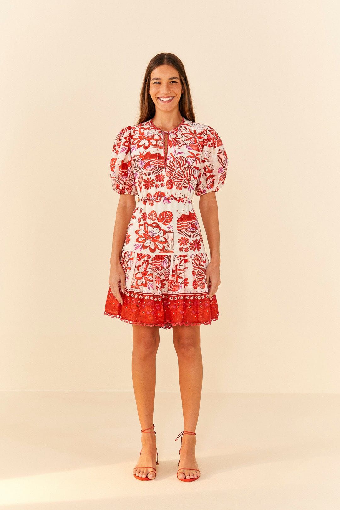 Off-White Rio Tiles Puff Sleeve Mini Dress sold by FARM Rio product image thumbnail 2