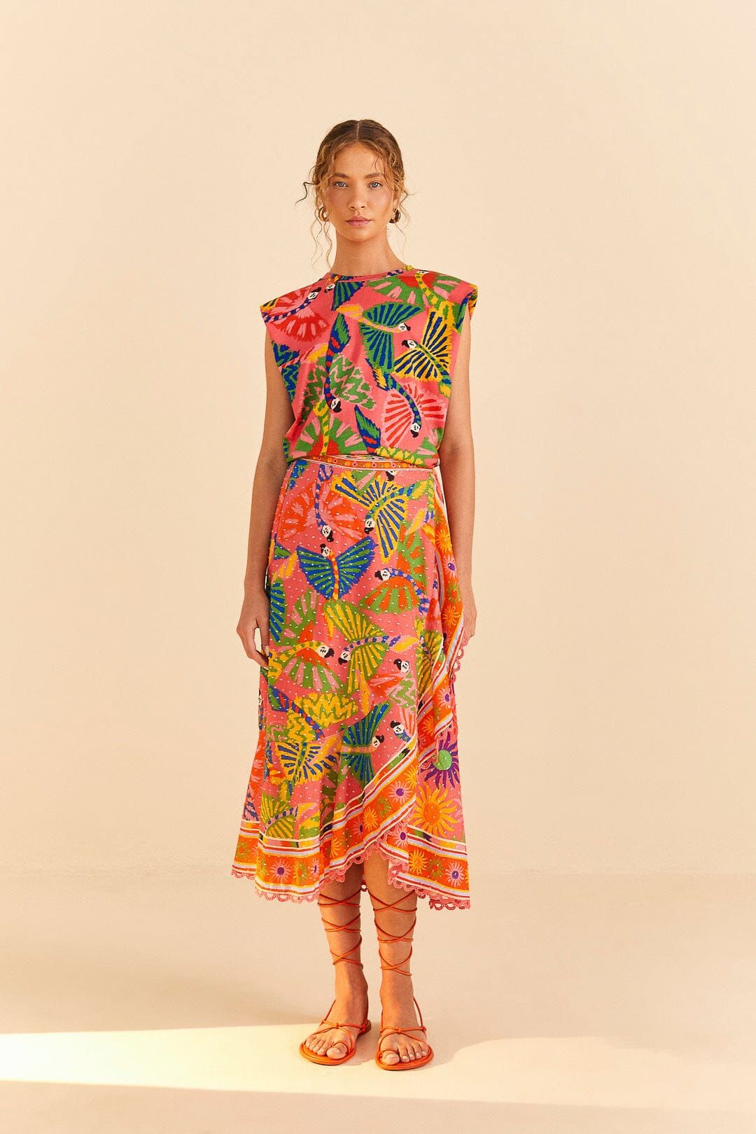 Coral Graphic Macaws Organic Cotton T-Shirt sold by FARM Rio product image thumbnail 2