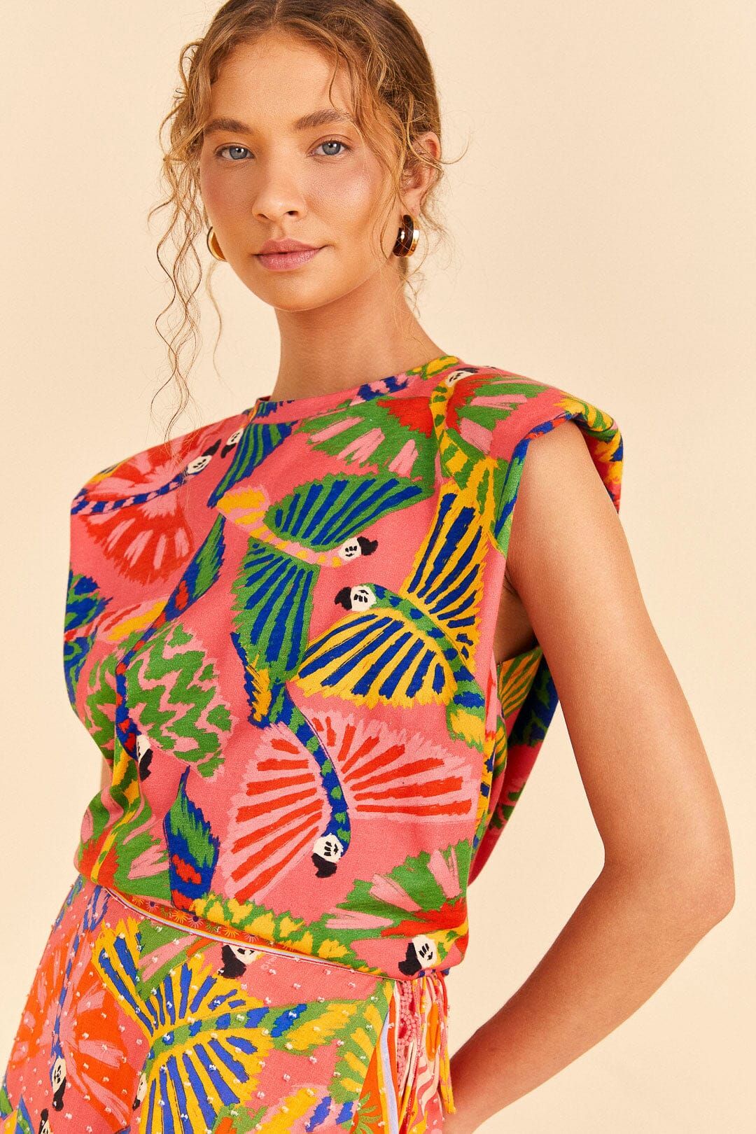 Coral Graphic Macaws Organic Cotton T-Shirt sold by FARM Rio product image thumbnail 3