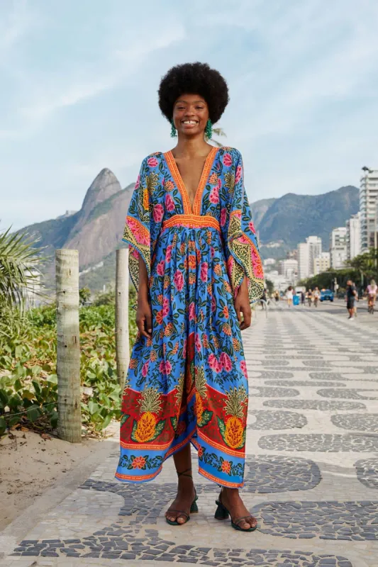 Blue Pineapple Garden Kaftan Maxi Dress sold by FARM Rio