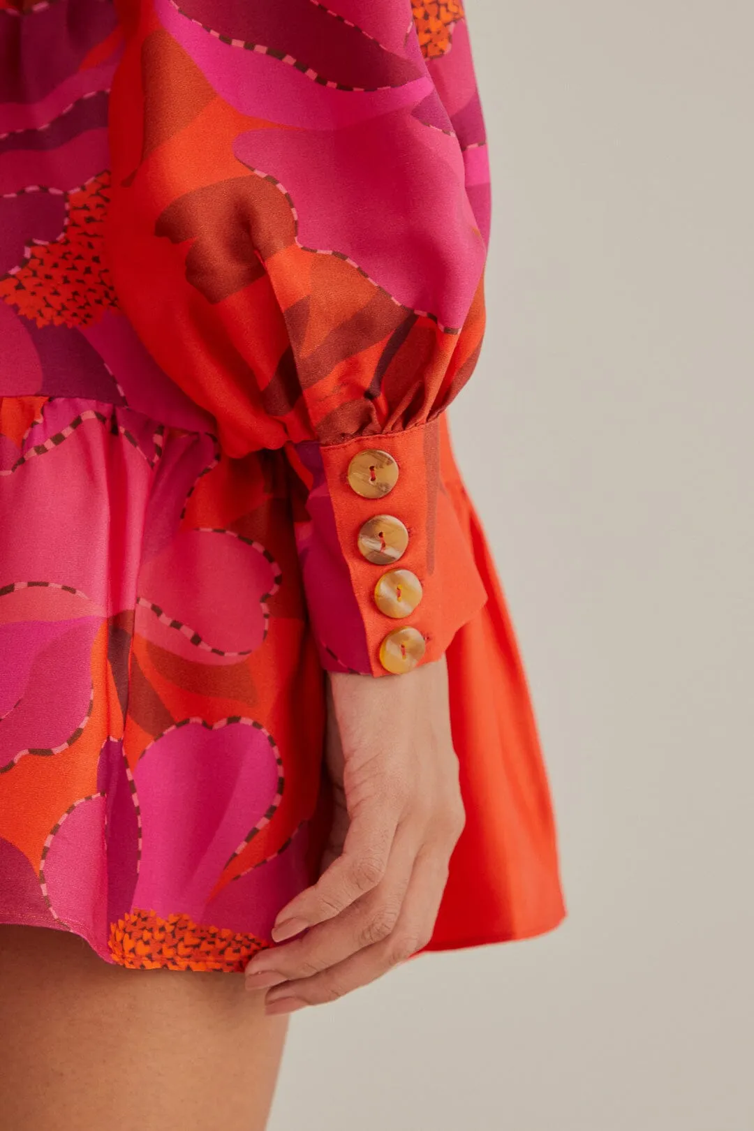 red peony long sleeve mini dress FARM Rio Red Peony Long Sleeve Mini-Dress