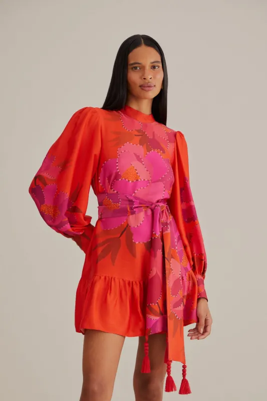 Red Peony Long Sleeve Mini Dress sold by FARM Rio