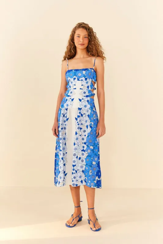 blue and white striped dress with flowers Blue Flower Stripes Midi Dress