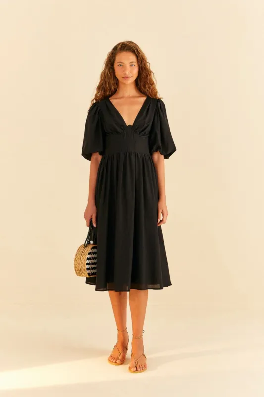 Black Short Sleeves Midi Dress sold by FARM Rio