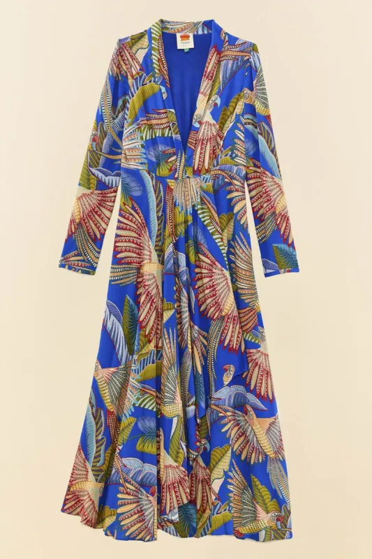 farm rio blue macaw flight maxi dress Size:Women's size 12
