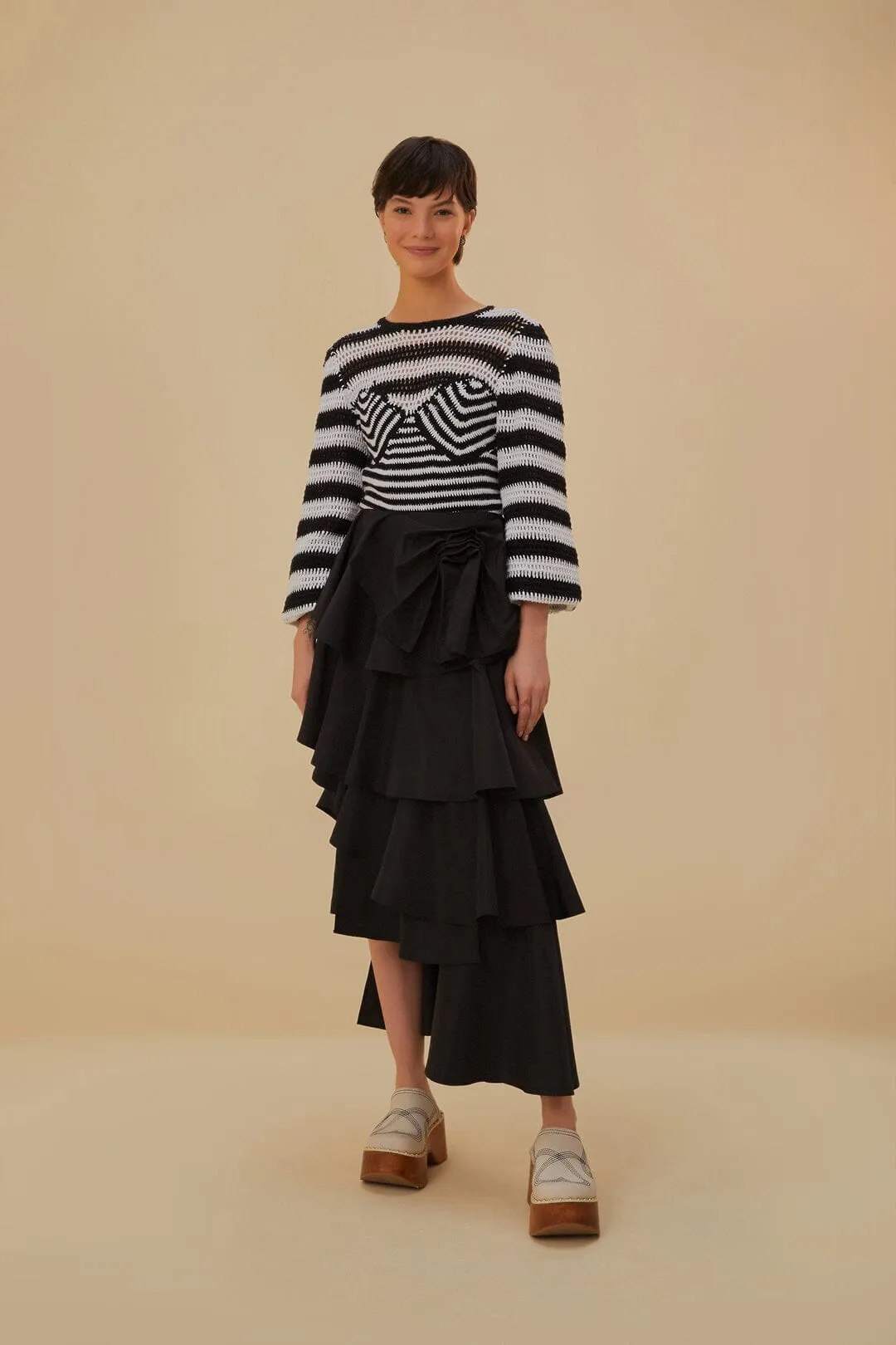 Black Tiered Bow Detail Maxi Skirt sold by FARM Rio