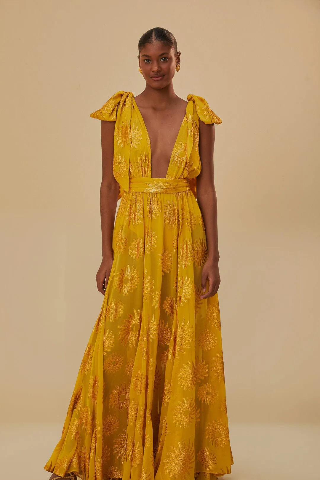 Yellow Gold Sun Jacquard Maxi Dress | Parallel
