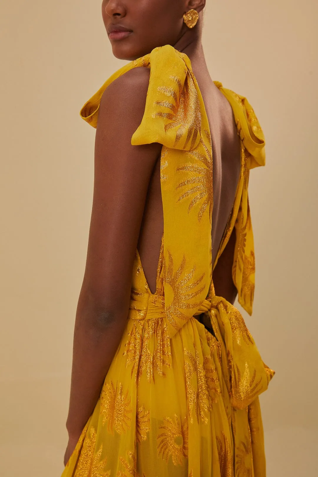 slim fit dress slacks Sunflower Yellow Mesh Maxi Dress - US 10 main image 0