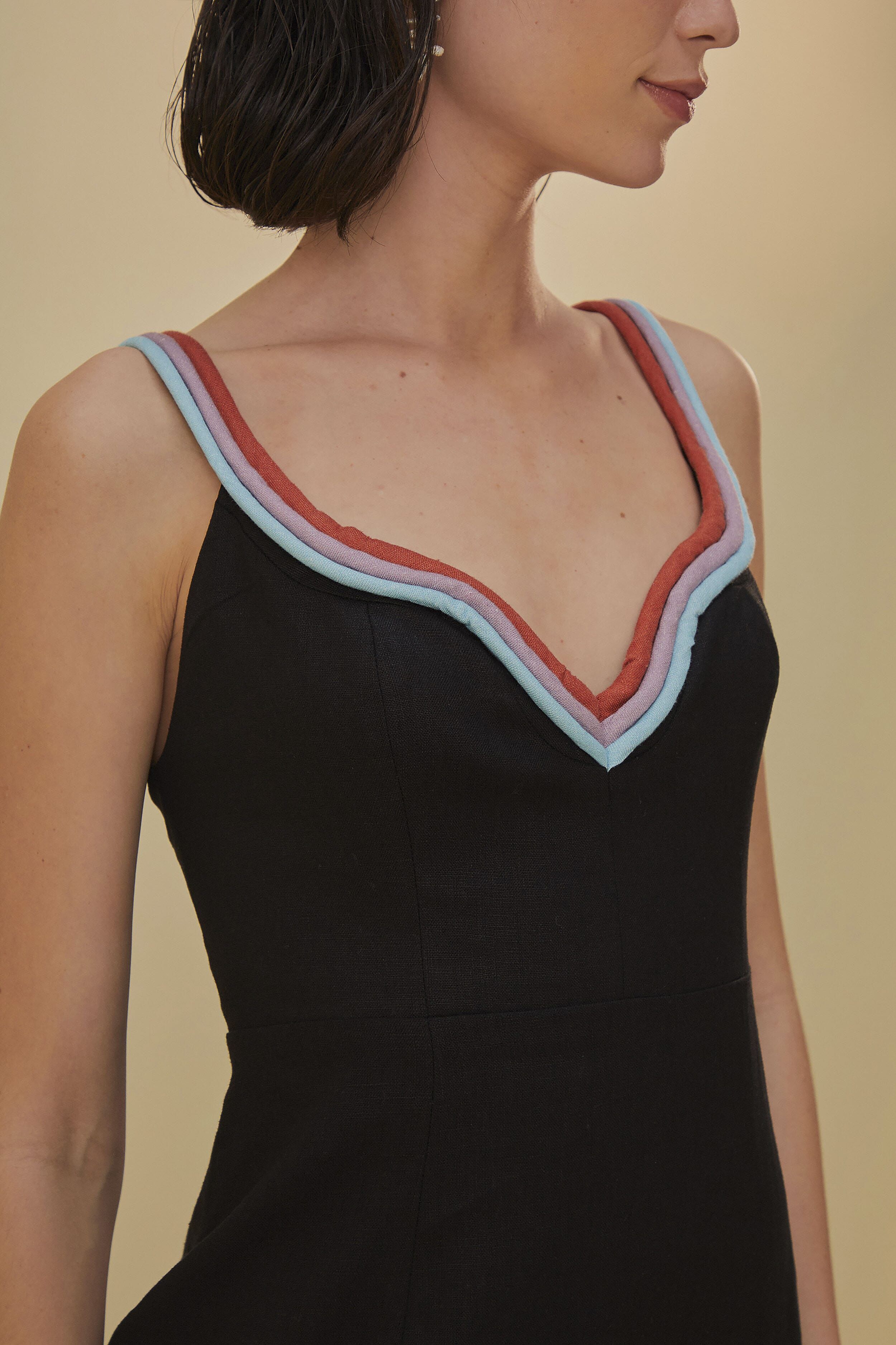 Black Colored Piping Lenzing™ Ecovero™ Euroflax™ Midi Dress sold by FARM Rio product image thumbnail 3