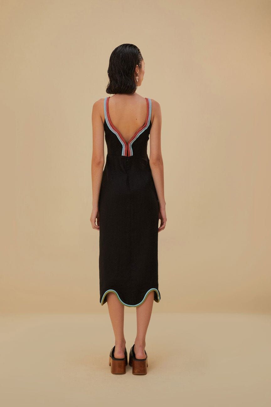 Black Colored Piping Lenzing™ Ecovero™ Euroflax™ Midi Dress sold by FARM Rio product image thumbnail 4