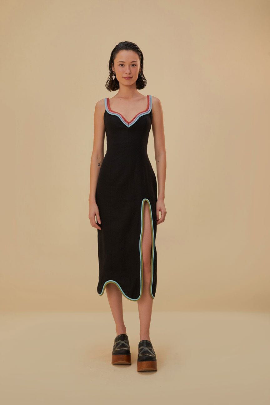 Black Colored Piping Lenzing™ Ecovero™ Euroflax™ Midi Dress sold by FARM Rio