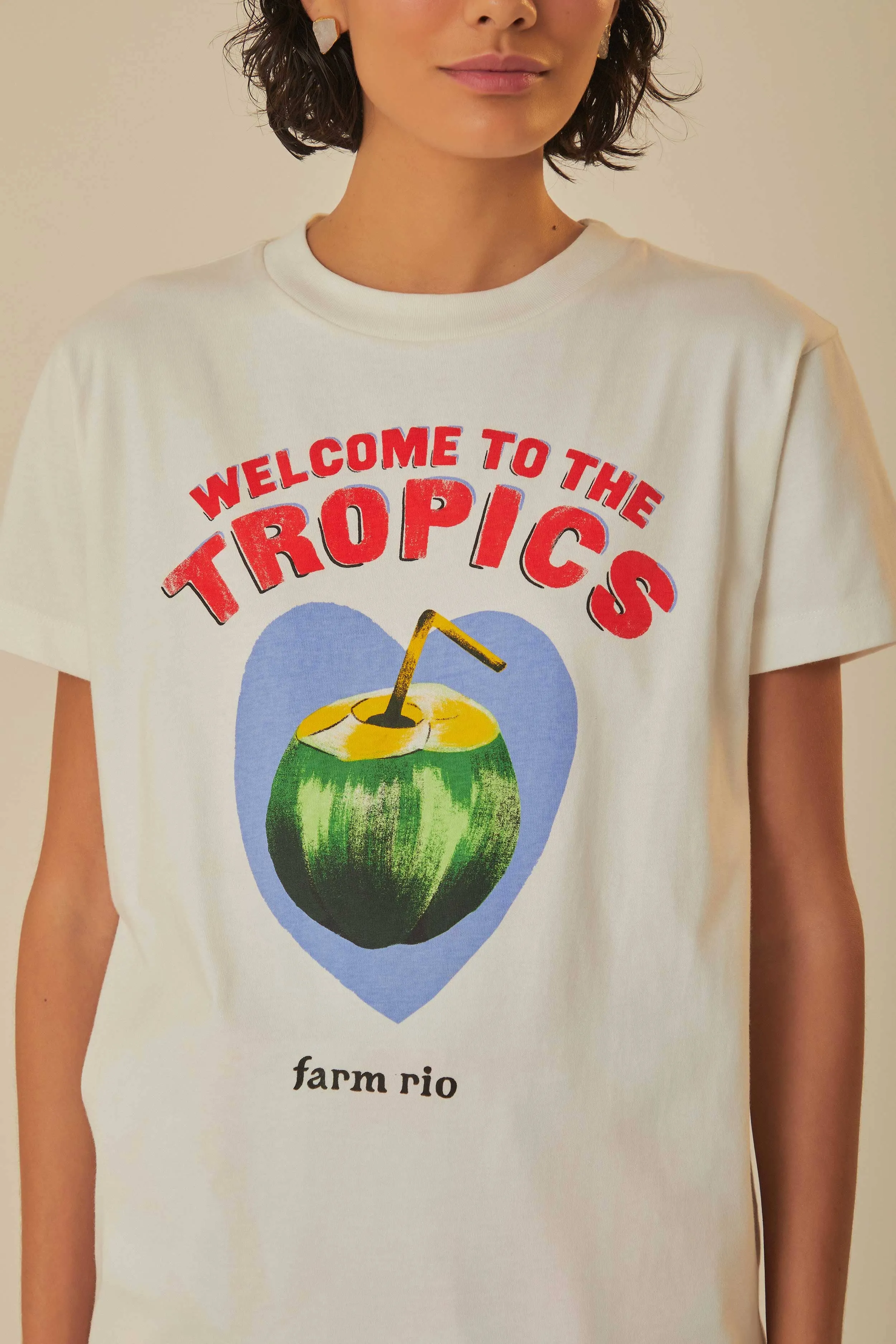 White Welcome To The Tropics Organic Cotton T-Shirt sold by FARM Rio product image thumbnail 5