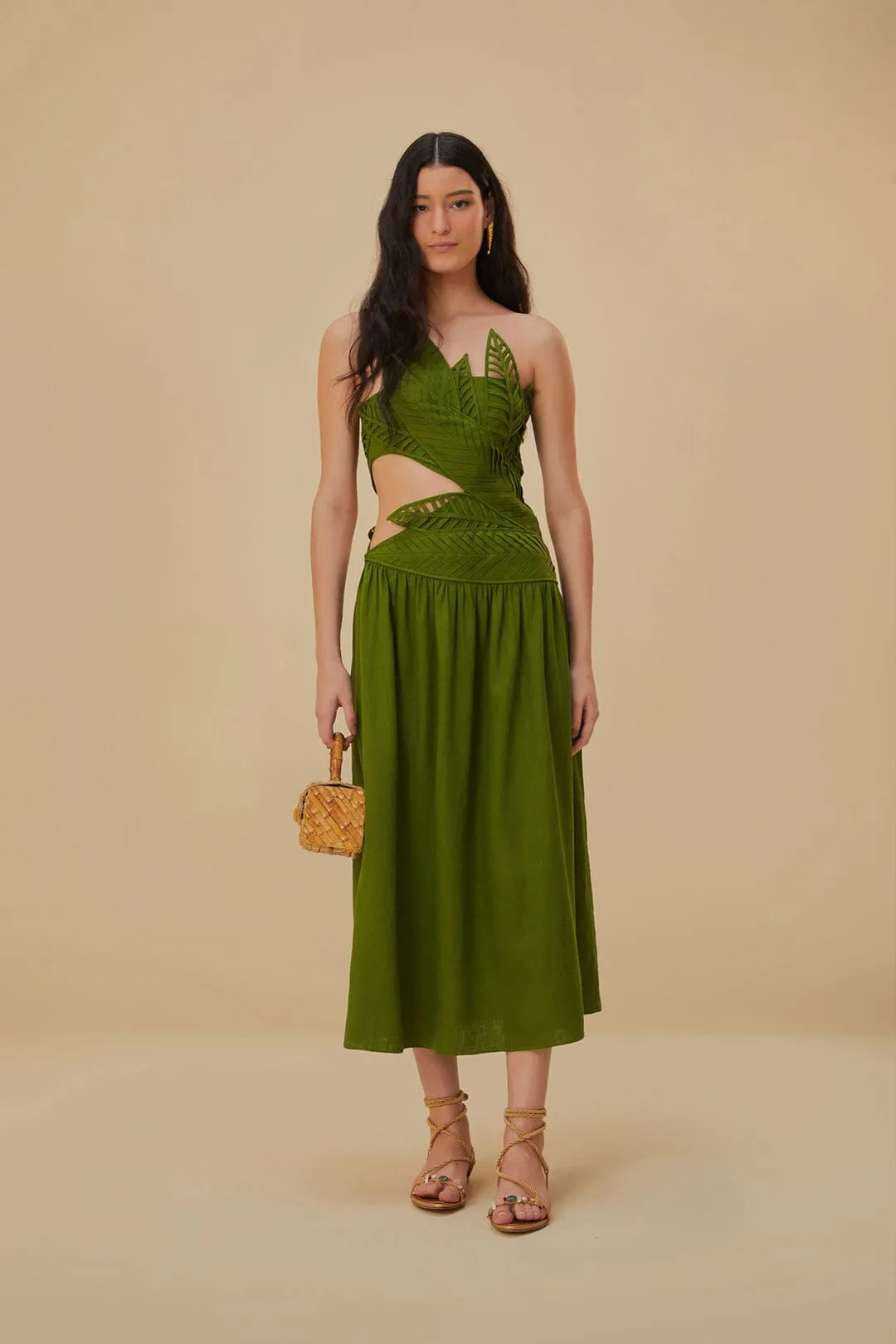 Green Leaves Cut Out Midi Dress sold by FARM Rio