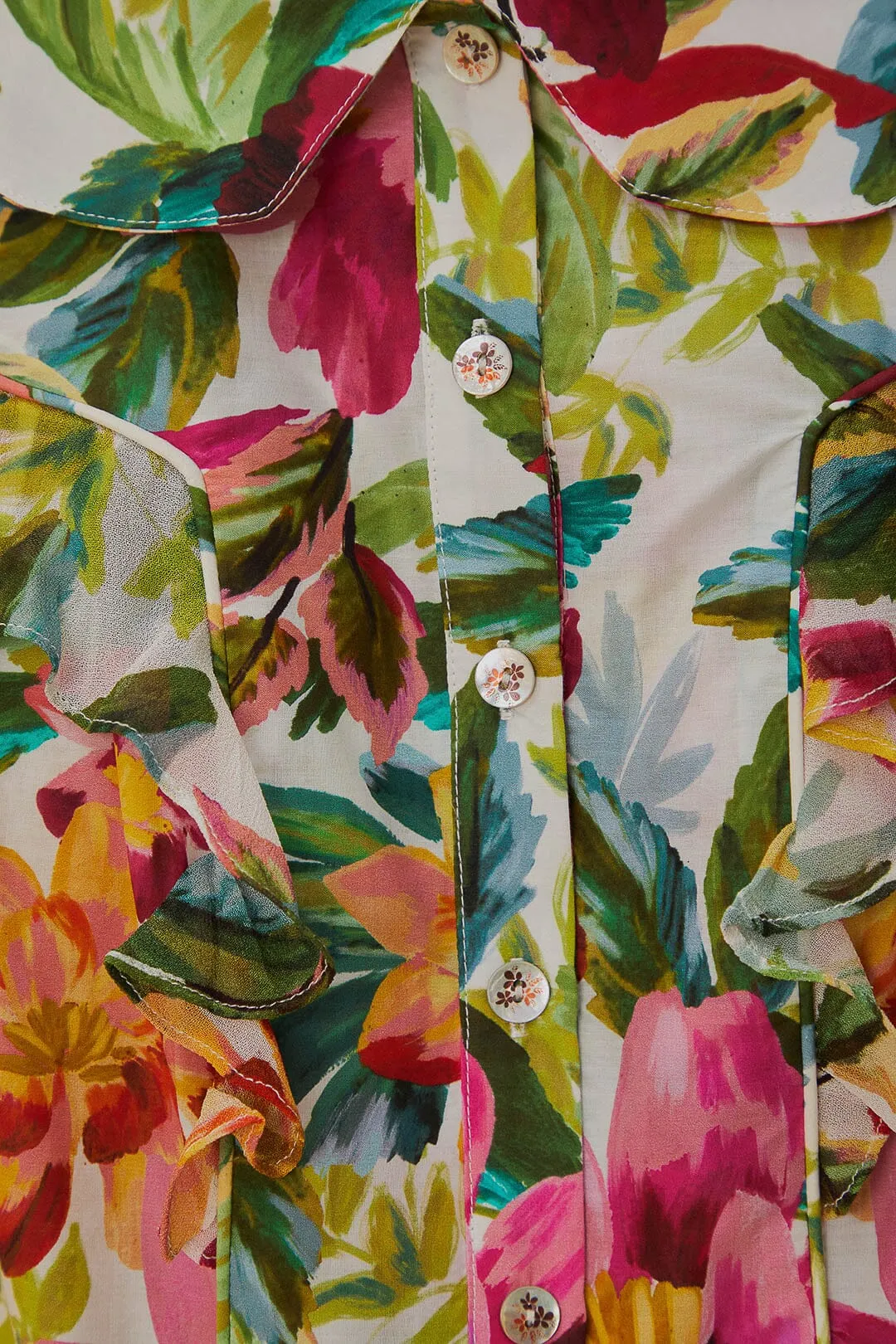 Off-White Painted Flowers Short Sleeve Blouse sold by FARM Rio product image thumbnail 5