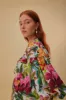 Off-White Painted Flowers Short Sleeve Blouse sold by FARM Rio