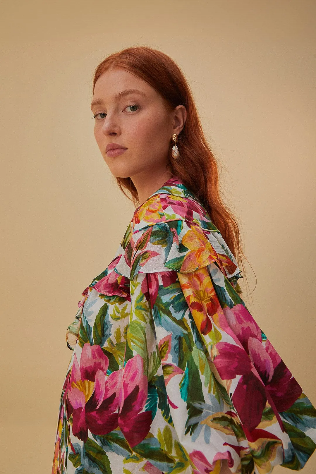 Off-White Painted Flowers Short Sleeve Blouse sold by FARM Rio product image thumbnail 4