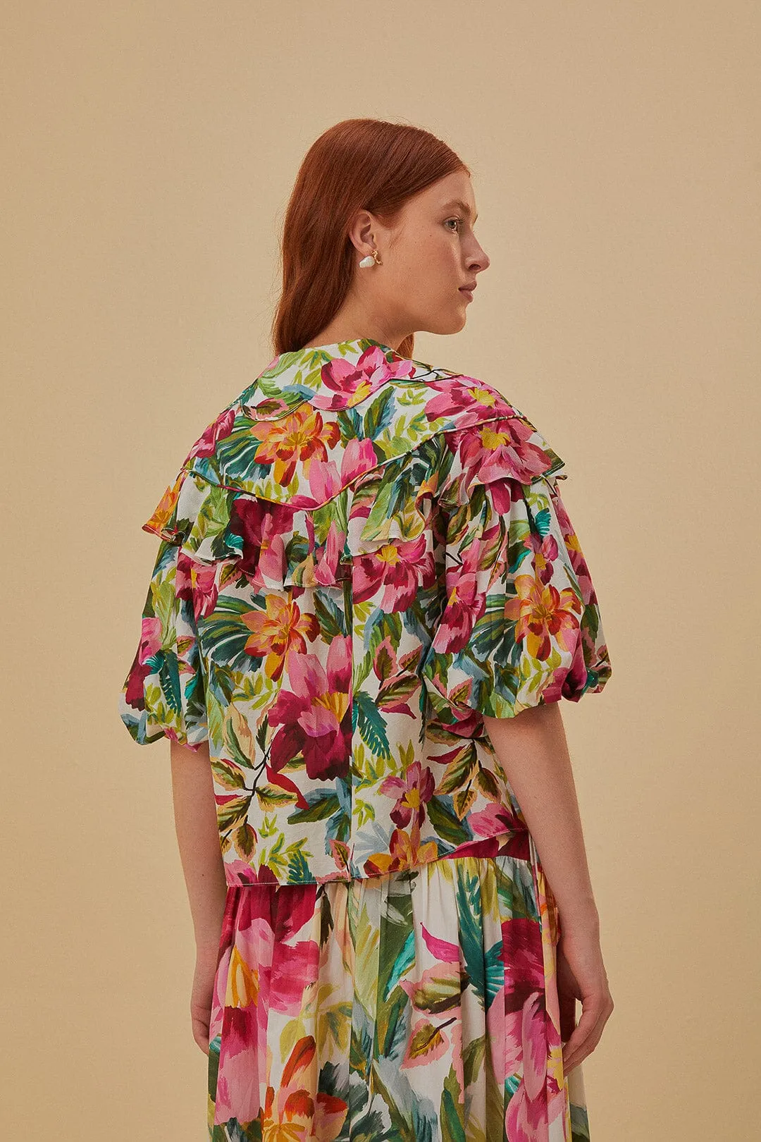 Off-White Painted Flowers Short Sleeve Blouse sold by FARM Rio product image thumbnail 3
