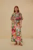 Off-White Painted Flowers Short Sleeve Blouse sold by FARM Rio